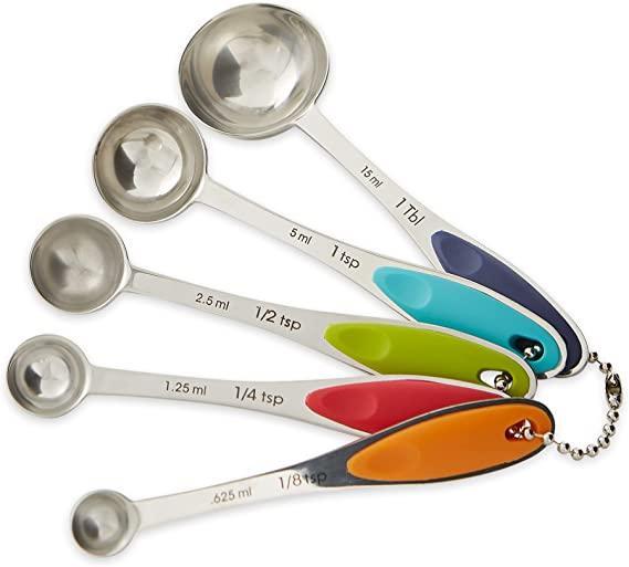 RSVP Stainless Steel Multicolor Handle 5pc Measuring Spoon Set