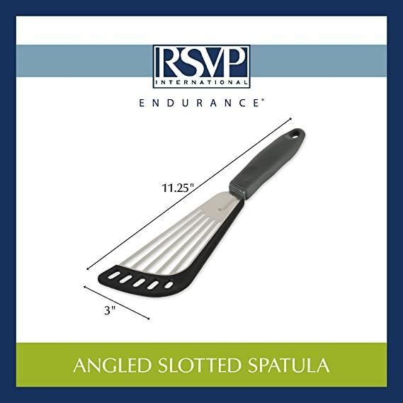 RSVP Stainless Steel Slotted Angled Spatula W/ Silicone Edge