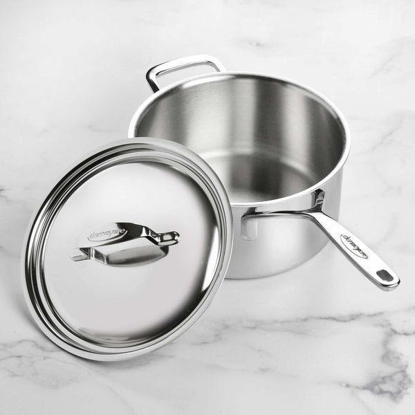 Demeyere Industry 5 Stainless Steel 4qt Sauce Pan w/Lid & Helper Handle