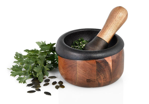 AdHOC Cast Iron and Acacia Wood Mortar and Pestle