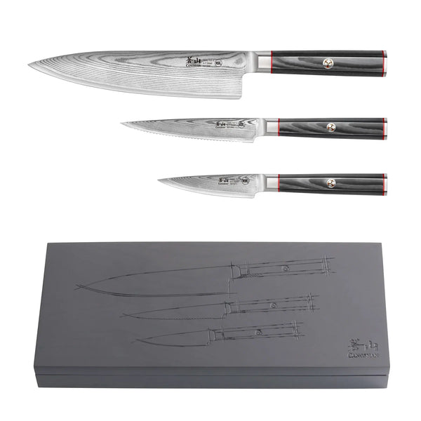 Cangshan Yari Series 3pc Knife Set w/Ash Wood Box