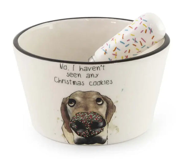 Boston International Ceramic Bowl and Spreader Set - Haven't Seen Any Christmas Cookies