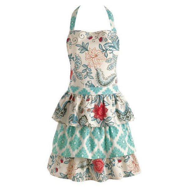 Design Imports India Vintage Apron - Blue Ikat Flowers