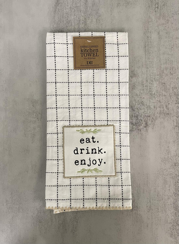Towel Eat, Drink, Enjoy Black & White