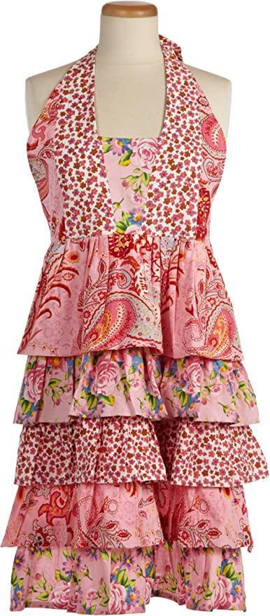 Design Imports Apron - Pink Floral Vintage Ruffles