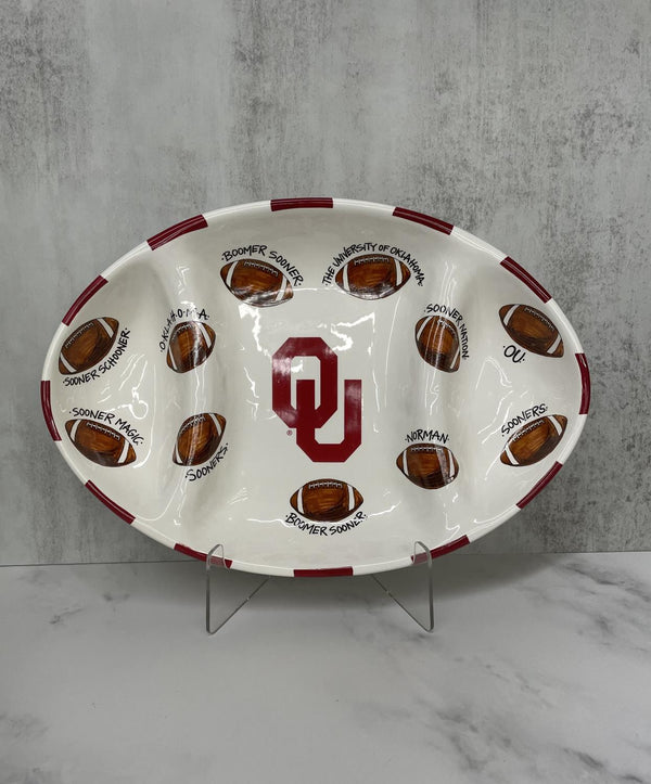 OU Football Shaped Platter Divided