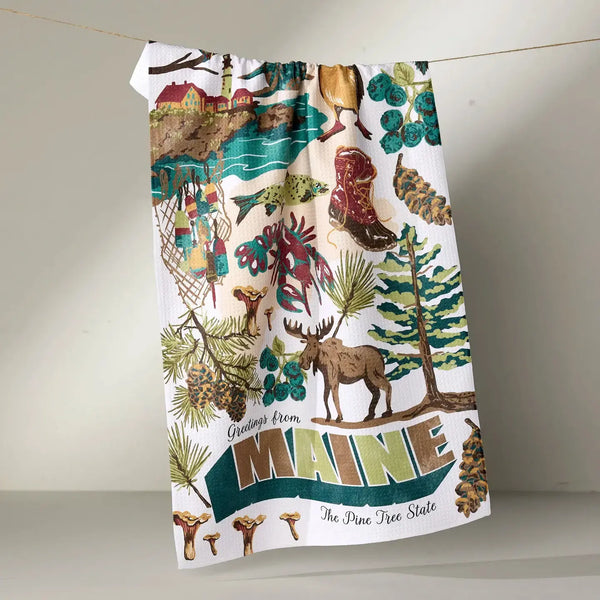 Geometry House Tea Towel - Greetings from Maine