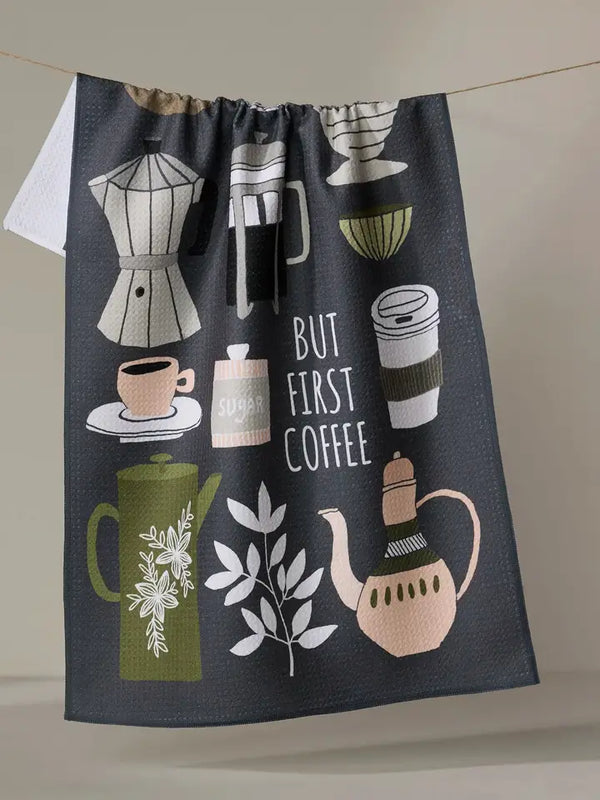Geometry House Tea Towel - But First Coffee