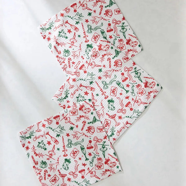 Geometry House 3pc Dish Cloth Set - Holiday Doodles