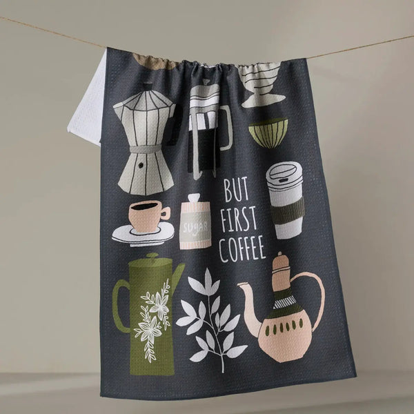 Geometry House Tea Towel - But First Coffee