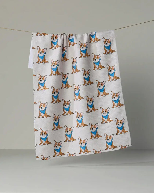 Geometry House Tea Towel -  Corgi Pals Blue