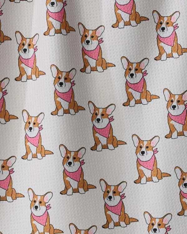 Geometry House Tea Towel -  Corgi Pals Pink
