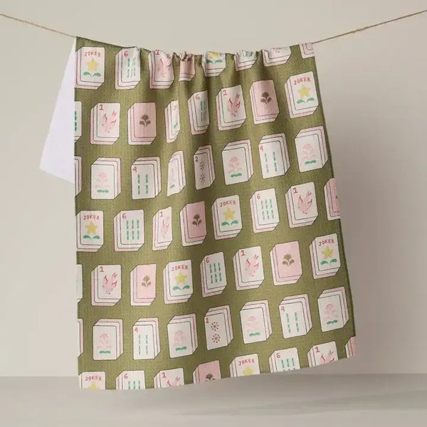 Geometry House Tea Towel -  Flower Tiles Green