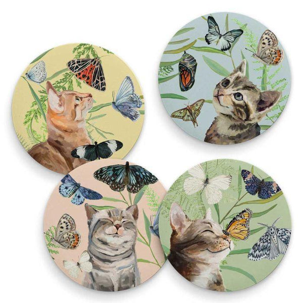 Coasters Set/4 Butterfly & Cat s