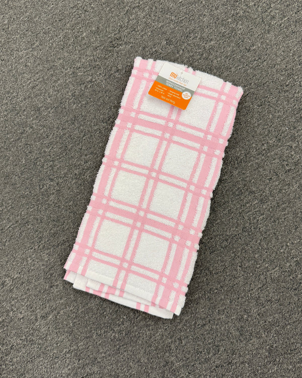 Mu Kitchen Windowpane Cotton Terry Towel - Pink Petals