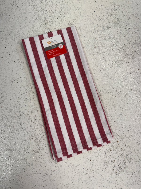 Mu Kitchen Crinkle Yarn Dyed Tea Towel - Red/White Stripe