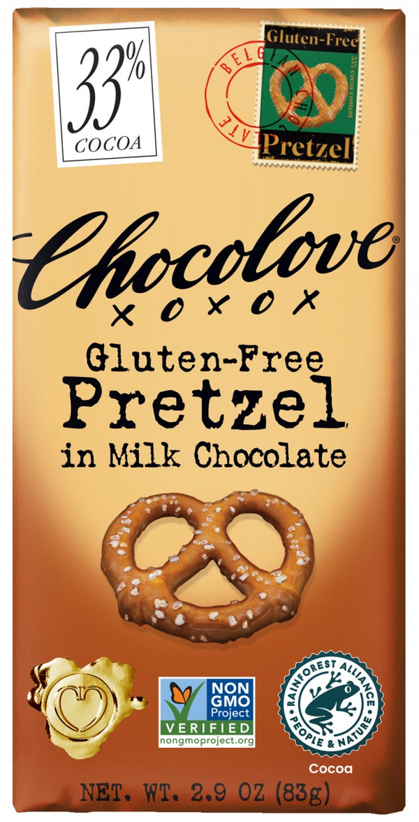 Chocolove 33% Milk Chocolate Bar -  Gluten Free Pretzel 2.9oz