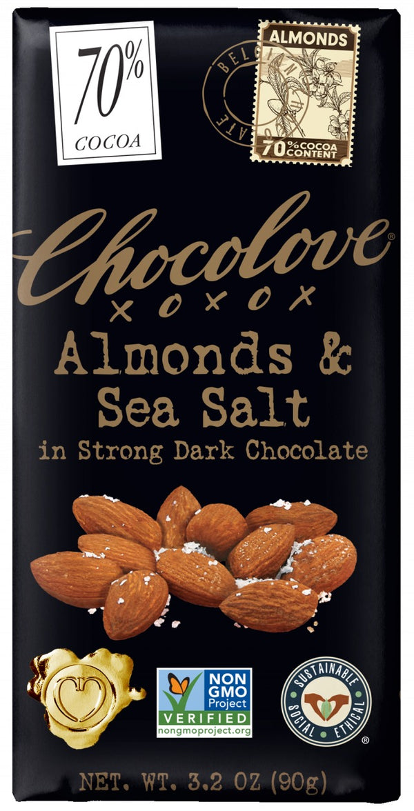 Chocolove 70% Strong Dark Chocolate Bar - Almonds & Sea Salt 3.2oz