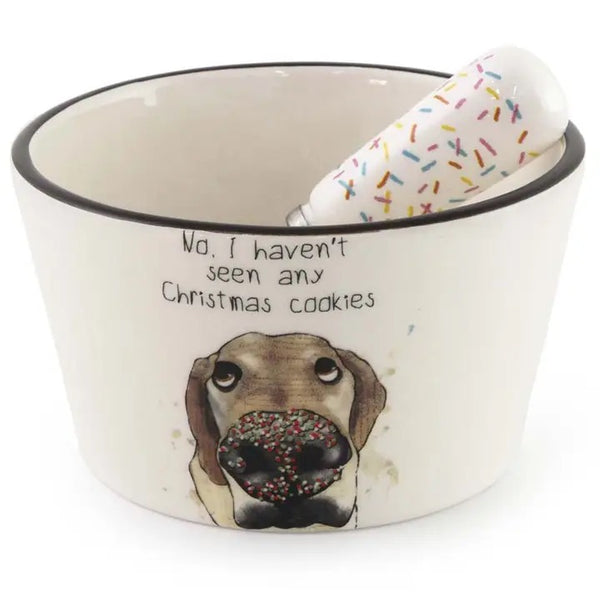 Boston International Ceramic Bowl and Spreader Set - Haven't Seen Any Christmas Cookies