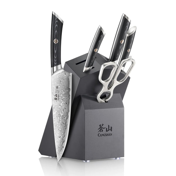 Cangshan Kuro Series 6pc Knife Set w Ashwood Block - Black
