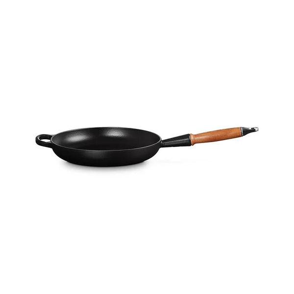 Le Creuset Signature Cast Iron 10.25" Round Fry Pan with Wood Handle - Matte Licorice (Black)