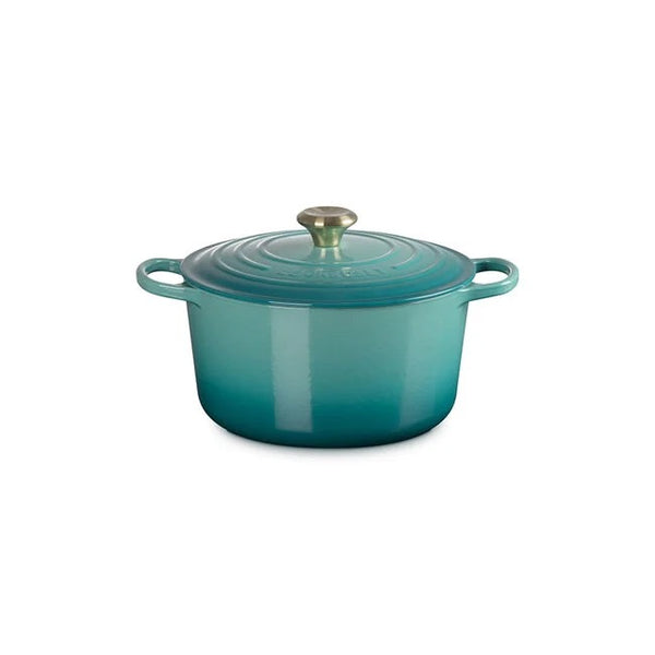 Le Creuset Signature Cast Iron 6.5qt Deep Round Oven - Riviera with Light Gold Knob
