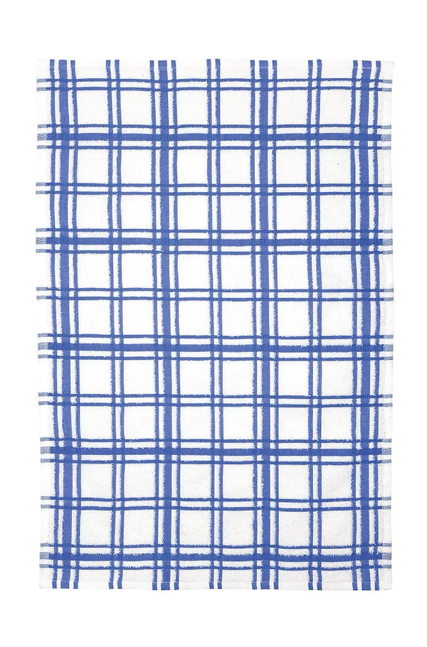 Mu Kitchen Windowpane Cotton Terry Towel - Seaside Blue