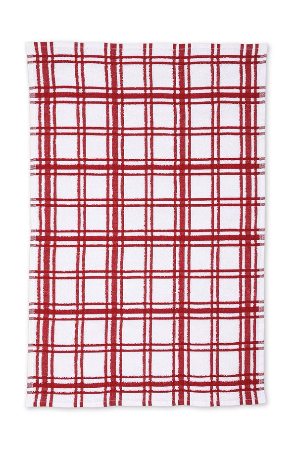 Mu Kitchen Windowpane Cotton Terry Towel - Crimson