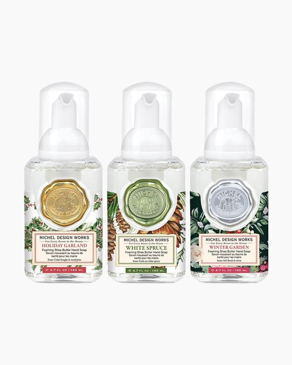 Michel Design Works Mini Foaming Hand Soap Set of 3 - Winter Wonderland -Holiday Garland, White Spruce & Winter Garden