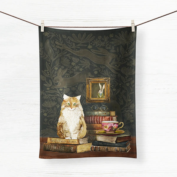 Cats on Books 2 Tea Towel by Cathy Walters