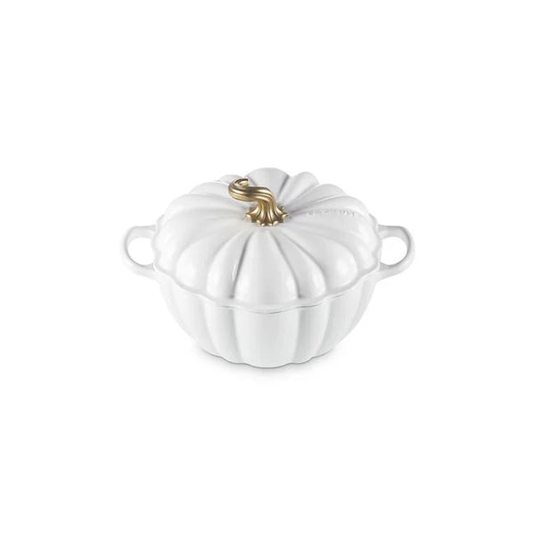 Le Creuset Signature Cast Iron 4qt Pumpkin Cocotte Oven - White with Gold Knob