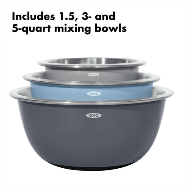 Oxo 3-Piece Stainless Steel Mixing Bowl Set - Blue/Gray