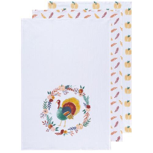 Now Designs Flour Sack Towels Set of 3 - Harvest Turkey