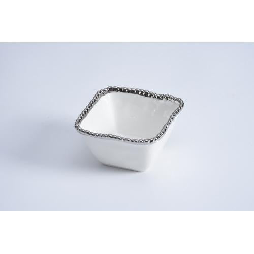 Bowl Snack Square White w/ silver