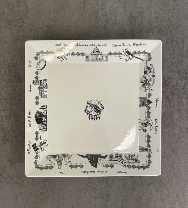 The Dish Porcelain Oklahoma Themed Large Square Platter