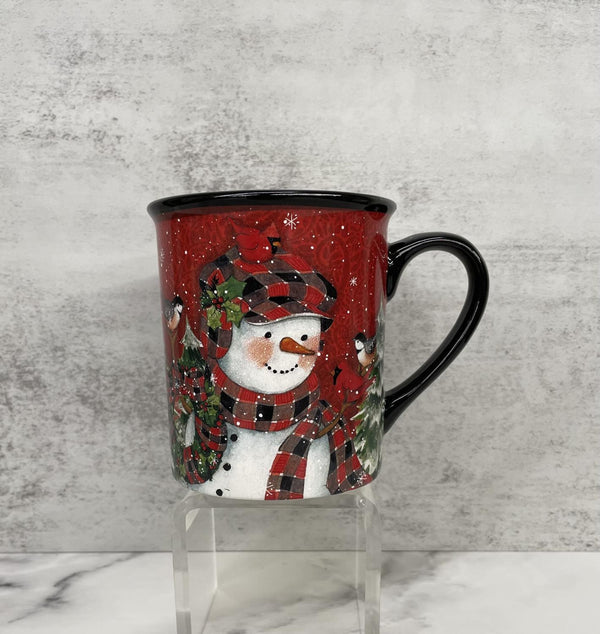 Mug Snowman Red Cardinal Christmas Lodge 16oz