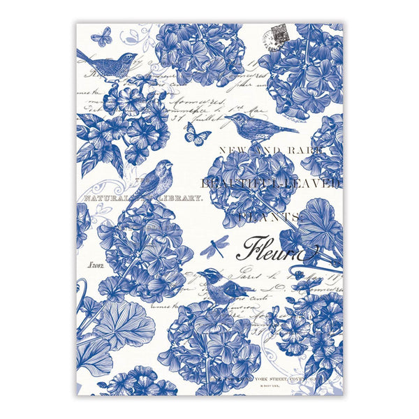 Towel Indigo Blue White Floral Bird