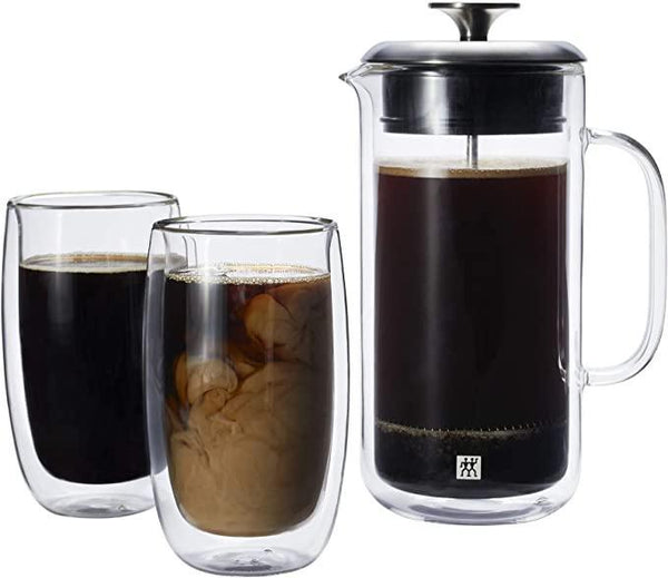 Zwilling Double Wall Glass 3pc French Press Latte Set