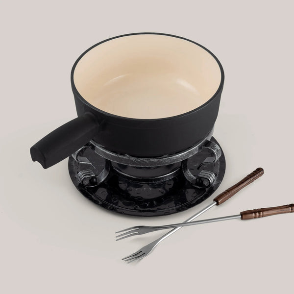 Swissmar Lugano 9pc Cast Iron Fondue Set - Matte Black