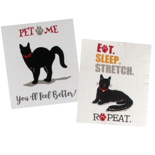 Kay Dee Swedish Cloth 2pc Set Eat. Sleep. Stretch Cat/Pet Me