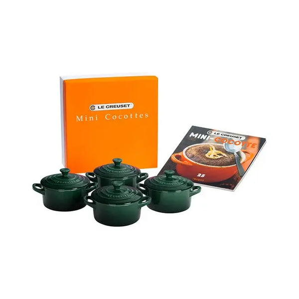 Le Creuset Stoneware Mini Round Cocotte Set of 4 W/ Cookbook - Artichaut