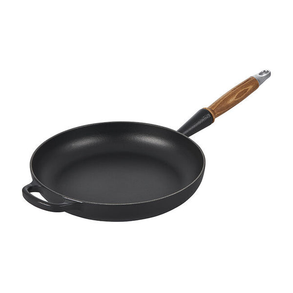 Le Creuset Signature Cast Iron 10.25" Round Fry Pan with Wood Handle - Matte Licorice (Black)
