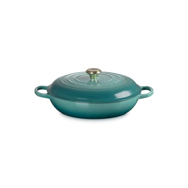 Le Creuset Signature Cast Iron 3.5qt Round Braiser - Riviera with Light Gold Knob