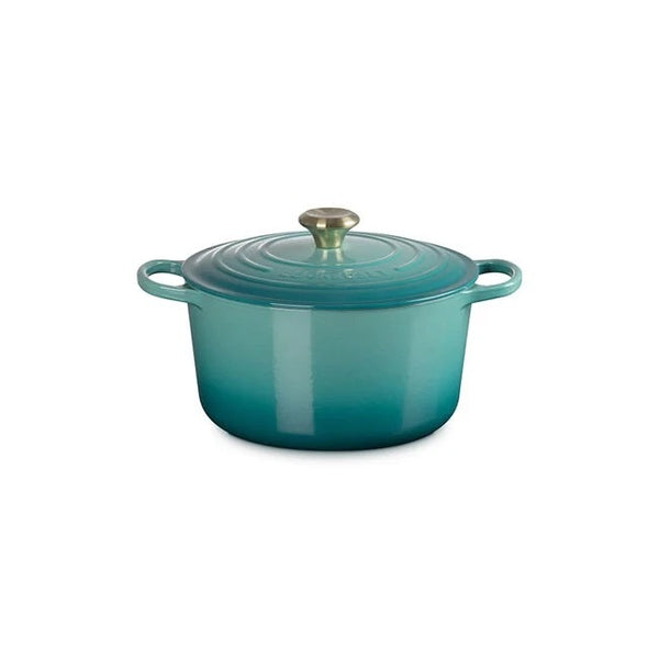 Le Creuset Signature Cast Iron 6.5qt Deep Round Oven - Riviera with Light Gold Knob