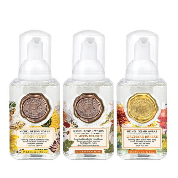 Michel Design Works Mini Foaming Hand Soap Set of 3 - Autumn Delights - Sunflower, Pumpkin Delight & Orchard Breeze