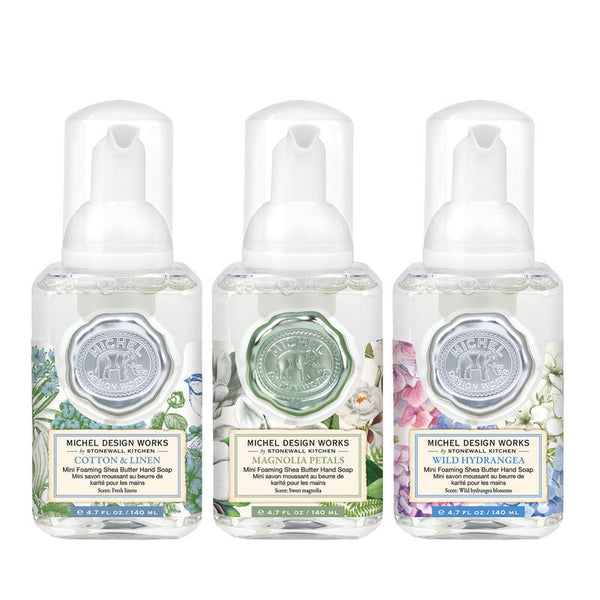 Michel Design Works Mini Foaming Hand Soap Set of 3 - Botanical Bliss - Cotten & Linen, Magnolia Petals & Wild Hydrangea