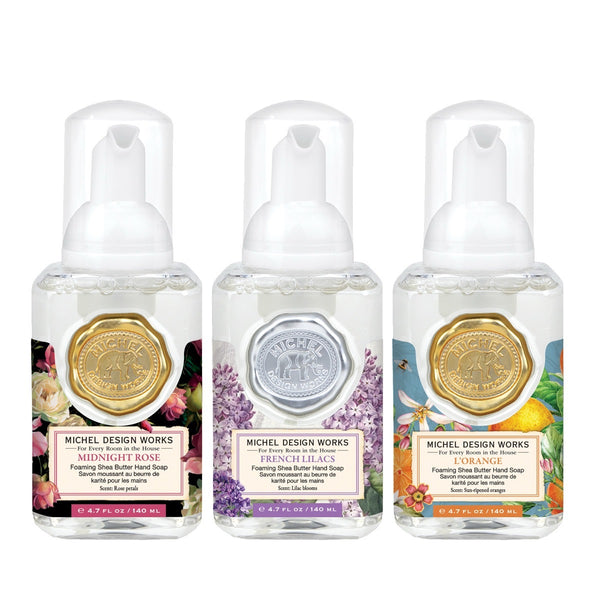 Michel Design Works Mini Foaming Hand Soap Set of 3 - Freshly Picked - Cotton & Linen, French Lilacs, L'Orange