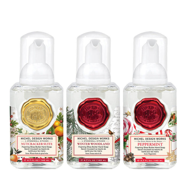 Michel Design Works Mini Foaming Hand Soap Set of 3 - Wintertime Whimsy - Nutcracker Suite, Winter Woodland & Peppermint