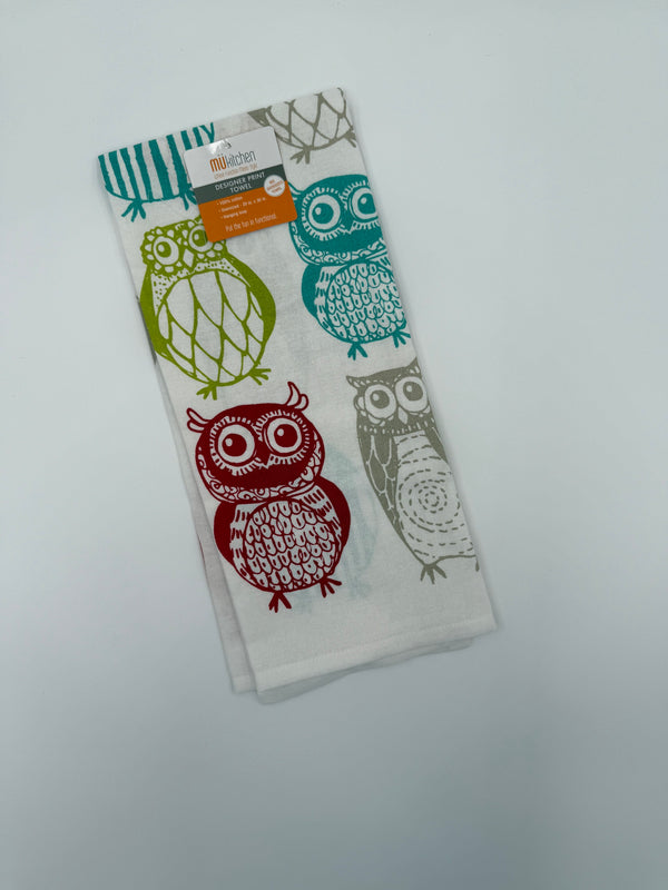 Mu Kitchen Cotton Designer Tea Towel - Happy Owls