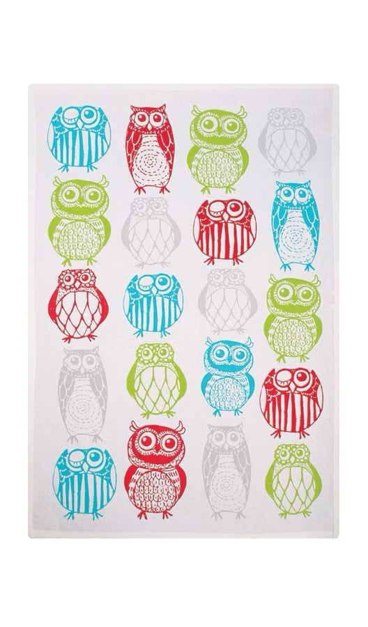 Mu Kitchen Cotton Designer Tea Towel - Happy Owls